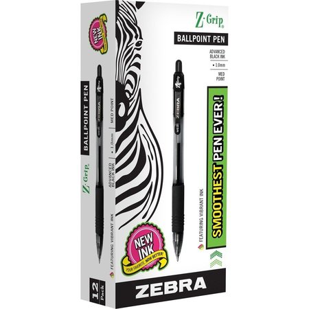 Zebra Pen Ballpoint Pen, Retractable, 1.0mm Med.Pt, CL/Black Ink PK ZEB22210